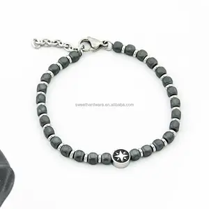 Wholesale Stainless Steel Clasp Silver Agate Bead Bracelet Blue Gemstone Bracelet for Men Jewelry