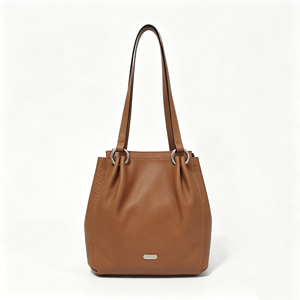 Classic Brown <b>Leather</b> Handbag Ruched Front Design <b>Woven</b> Panel Shoulder <b>Bag</b> For Everyday Use - Product Image 1