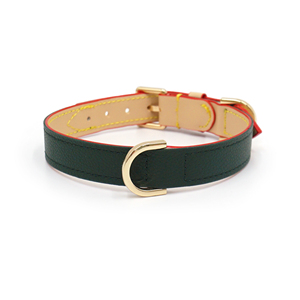 Premium Leder-Hundehalsband Verstellbar Langlebig Doppelschichtiges Haustier-Halsband mit Goldschnalle & D-Ring OEM Kundenspezifischer Großhandel Etikettenhalter - Product Image 5