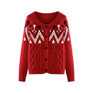 Wholesale Custom Women Knit Sweater Raglan Sleeve Crew Neck <strong>Ladies</strong> Sweater <strong>Christmas</strong> Style Jacquard Cable Women Knit <strong>Cardigan</strong> - Product Image 3