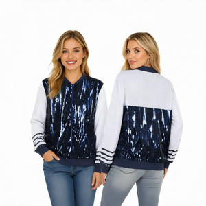 Chaqueta Bomber de Piel de Oveja Tejida con Lentejuelas para Mujer, Talla Grande, Manga Larga, Panel en Contraste, para Fiestas y Días de Partido - Product Image 1