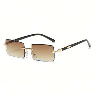 Vente en gros de lunettes de soleil carrées vintage personnalisées avec logo 2025, monture en métal sans bordure, UV400, pour hommes et femmes - Product Image 1