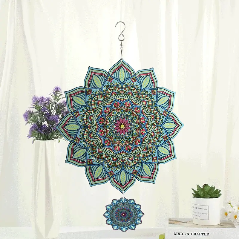 Mandala Wind Spinner sublimación en blanco 3D Metal Wind Spinners con Motor giratorio Wind Chimes Yard Garden Home Decoration