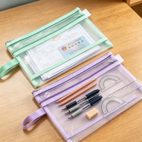 Sac de classement A5 en nylon maillé avec fermeture éclair, transparent, portable, grande capacité, pour étudiants, école, bureau, organisateur de documents, papier
