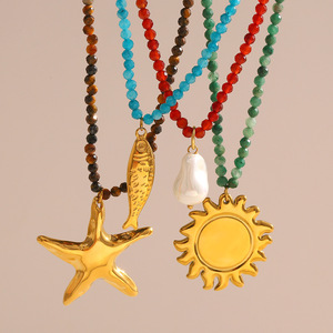 2025 été océan série 18K or acier inoxydable <span class=keywords><strong>soleil</strong></span> étoile <span class=keywords><strong>de</strong></span> mer poisson <span class=keywords><strong>perle</strong></span> pendentif à la mode <span class=keywords><strong>pierre</strong></span> naturelle perlée anniversaires - Product Image 1