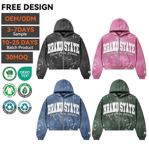 هودي مطبوع حسب الطلب بأسلوب Y2K للشارع، جودة عالية من الصوف الثقيل، تصميم فضفاض من القطن للمصنعين، هودي رجالي بسحاب - Product Image 1