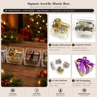 Boîte à musique Sankyo en acrylique transparente avec mécanisme en cuivre doré et argenté, à remonter, cadeaux de Noël, décoration de la maison, mini pour elle, OEM