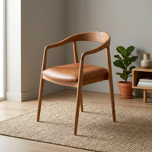 Chaise de salle à manger moderne en teck, fauteuil en bois avec siège rembourré résistant à l'eau pour hôtel, café, maison, salle à manger - Product Image 3