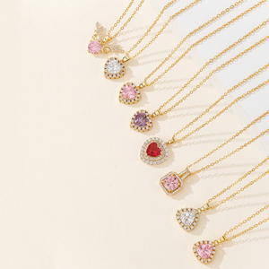 Wholesale Customizable 18K Gold Copper <strong>Micro</strong>-Inlaid Zircon Heart-Shape Pendant Necklace Link Chain for Parties <strong>Source</strong> Factory - Product Image 1