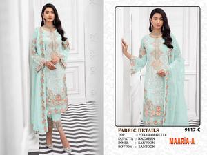 Traje pakistaní Georgette de imitación pesado de diseños tradicionales con trabajo bordado Salwar Kameez con Dupain para novia - Product Image 3