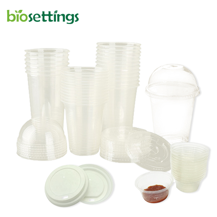 Wholesale disposable transparent pla taza tasse coffee cup biodegradable with pla dome coffee lid cups