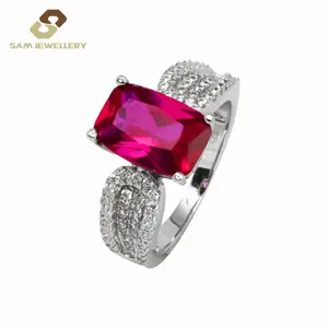 Perhiasan mode cincin pernikahan Shank Ruby cincin pernikahan 925 perak Sterling perhiasan jumlah besar wanita