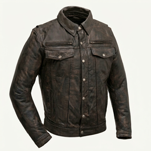 Veste en cuir de vachette véritable personnalisée, couleur contrastée, style vintage, pour homme, veste de motard et streetwear, grande taille - Product Image 1
