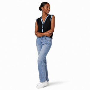 Top Primaverile Chic da Donna Garson con LOGO Personalizzato, Nero, Scollo a V Profondo, Senza Maniche, Bottoni Frontali, Bordi a Contrasto, in Maglia di Poliestere ad Asciugatura Rapida - Product Image 6