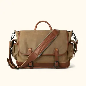 Bolsa mensageiro para laptop clássica personalizada de viagem, bolsa tipo crossbody para viagem, sacola de lona marrom