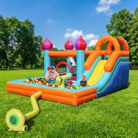 Château gonflable géant commercial avec toboggan, filet de sécurité, rouge, jaune, bleu, PVC, maison de saut pour enfants, location pour fêtes, respectueux de l'environnement