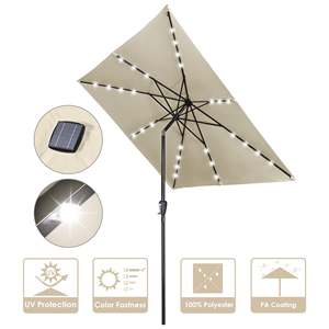 Parasol de jardin carré 9x9 pieds à énergie solaire avec éclairage LED, 8 baleines, manivelle inclinable, port USB et revêtement PA - Product Image 1