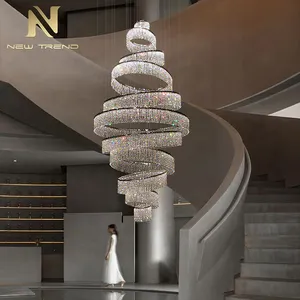 Modern Style Indoor Decoration Hotel Lobby Staircase Villa Crystal LED Ring Luxury Chandelier