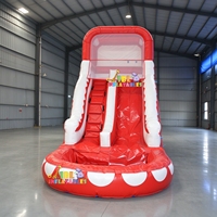Toboggan aquatique gonflable commercial rouge et blanc avec piscine, toboggan aquatique extérieur en PVC robuste pour les fêtes d'enfants, la location et les événements