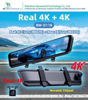 Caméra de tableau de bord de véhicule DVR à écran tactile intelligent 4K réel personnalisée en usine, GPS, double objectif, boîte noire de voiture, rétroviseur, caméra de tableau de bord