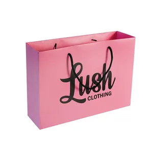 Papel de sacola de compras rosa para loja de pano com impressão personalizada extravagante