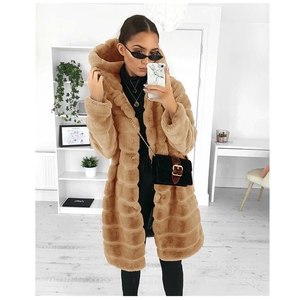 Manteau mi-long à capuche en fausse fourrure pour femme, style hiver chaud, veste en similicuir imitation fourrure de lapin, vêtement d'extérieur décontracté et tendance. - Product Image 5