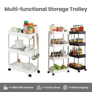 Chariot de rangement mobile à 3 ou 4 niveaux, fin et élancé, étagères utilitaires coulissantes en métal, organisateur de rangement pour espaces étroits, avec roulettes, moderne, pour salon et aliments - Product Image 1
