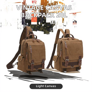 Solid Color <b>Canvas</b> Vintage Anti-Theft <b>Backpack</b> Unisex Outdoor Use Lightweight Zipper Arcuate Shoulder Strap 20 Litre Capacity - Product Image 2