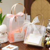 Sac en PP doré MU avec poignées en bambou, sac de shopping en plastique transparent pour cadeaux, festivals et mariages, sac cadeau en PP transparent
