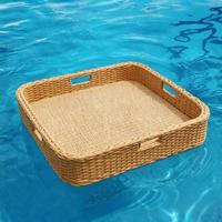 Plateau flottant rectangulaire tendance en rotin tressé PP étanche pour salle de bain, hôtel, villa, complexe hôtelier, petit-déjeuner, fruits