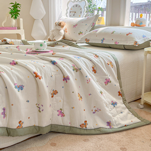 Parure de lit d'été à imprimé poney mignon - Literie douce en gaze double couche <span class=keywords><strong>pour</strong></span> enfants, couette respirante et légère - Product Image 1