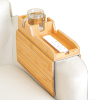 Plateau d'accoudoir de canapé en bambou, porte-gobelet amovible, table pliable antidérapante pour accoudoir de canapé, rangement pour collations, boissons et téléphone, salon