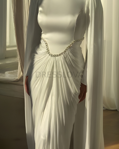 ชุดราตรีทรงเมอร์เมดหรูหราสำหรับผู้หญิง ประดับคริสตัลแบบดูไบ จับจีบพร้อมผ้าคลุม ชุดสำหรับพิธีต่างๆ  ชุดราตรีแบบมุสลิมสั่งตัดได้ - Product Image 5