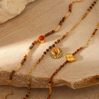 Collier en acier inoxydable 304 plaqué or avec perles en pierre naturelle et pendentif cœur martelé, bijoux bohèmes pour femmes, vente en gros