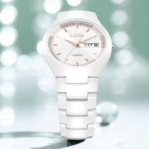 Reloj de cerámica blanca LIGE LG89267 para mujer, reloj de pulsera, cristal de diamante, analógico, resistente al agua, vestido elegante, reloj de cuarzo Oem - Product Image 4