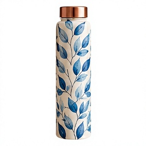 Botella de Agua de Cobre Estilo Nórdico con Diseño de Hojas Azules y Tapa de Cobre, Recipiente Portátil para Bebidas de Viaje - Product Image 1
