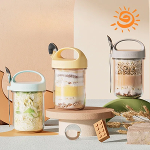 Vasos para Desayuno de 420 ml, Recipientes de Vidrio Herméticos para Cereales, Avena, Frutos Secos, Yogur y Ensaladas, con Tapa y Cuchara, Caja de Almacenamiento de Alimentos - Product Image 4