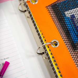 Gelory 3 अंगूठी बांधने की मशीन पाउच पेंसिल बैग छेद स्पष्ट जाल खिड़की के साथ छात्रों के लिए 3-अंगूठी जिपर पेंसिल पाउच स्टेशनरी - Product Image 4