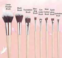 Ensemble de 8 pinceaux de maquillage professionnels en poils synthétiques doux Ms.miau, manche en bois beige, pour le visage, les yeux, le correcteur, le crayon à sourcils