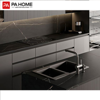 Idées de design contemporain PA Appartement prêt à assembler Armoire de cuisine multifonctionnelle en mélamine en forme de L avec îlots