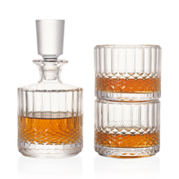 Ensemble de carafes à vin en verre empilables, 3 verres à whisky à l'ancienne, style vintage, capacité de 340 ml, pressés à la machine, marque NOVARE certifiée