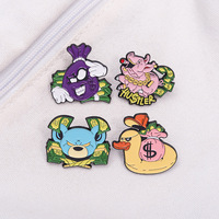 4 style Cartoon Anime Duck Pig Bear Holding DollarMoney Hat Pins Soft Enamel Custom Metal Lapel Pin Badge
