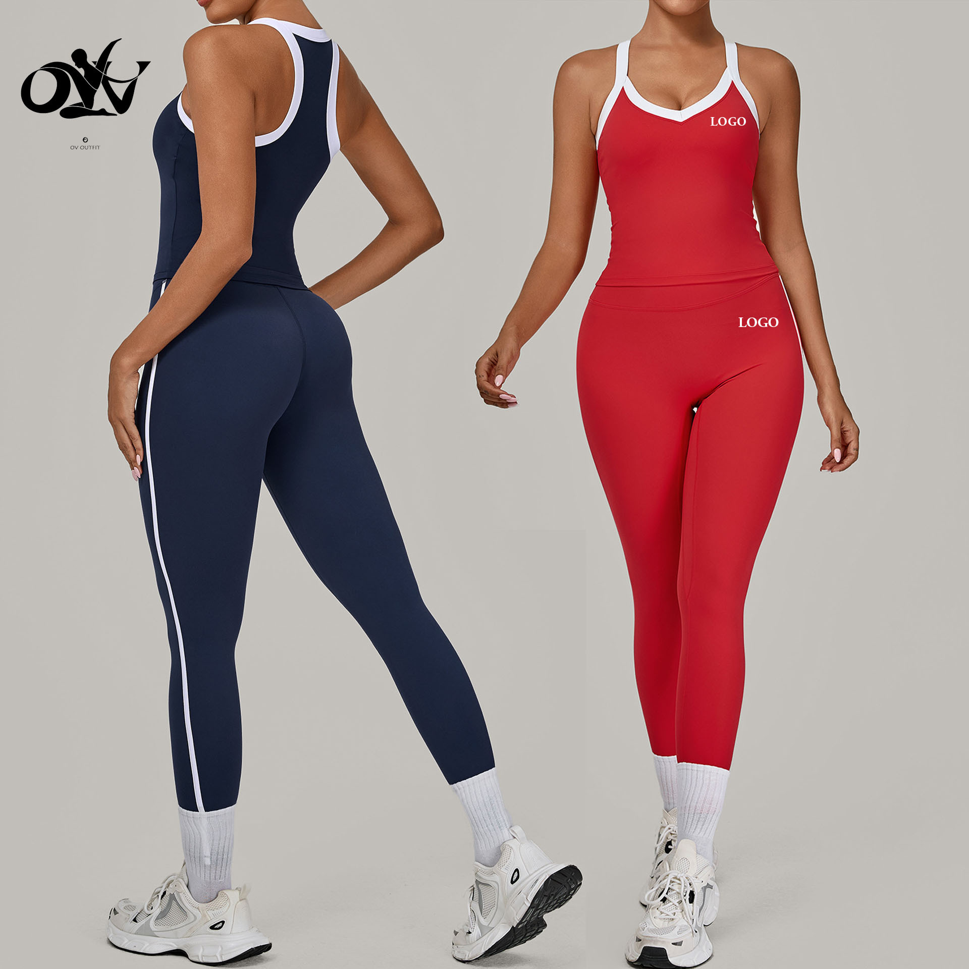 Color Blocking Side Stripes Design Sports Wear Women Set Tight Comfortable Yoga Clothes Quick-drying Breathable Gym Workout Set