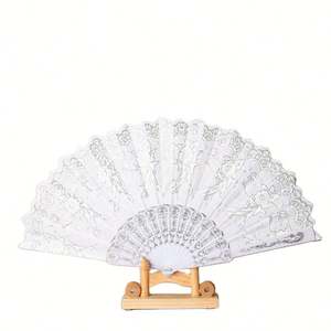 Trendiger Faltbarer Stoff-Handfächer mit PS-Heißprägung und Kunststoffgestell, Eleganter Spitzen-Handfächer als Hochzeitsgeschenk - Product Image 3