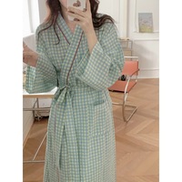 Nouvelle Collection d'automne femmes Style coréen Ins peignoir Long Kimono pyjamas taille élastique respirant solide Plaid vêtements de détente