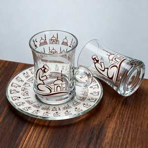 Set di 12 Tazze <span class=keywords><strong>da</strong></span> Tè e Piattini in Stile Arabo con Decalcomanie Fatte a Mano, Set di Tazze <span class=keywords><strong>da</strong></span> Tè e Caffè Turche - Product Image 1