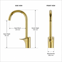 Robinet de lavabo haut de gamme en laiton doré poli, monocommande, à arc élevé, pour projets hôteliers (vente en gros)
