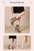 Chaussures de danse latine pour femmes, bottines courtes à talons hauts en maille ajourée, style jazz, motif léopard, sexy, pour filles