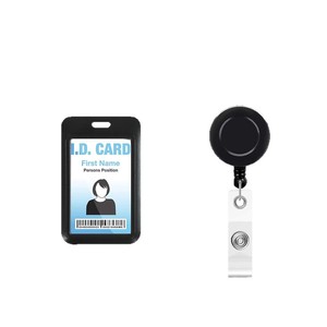 3.2cm round black badge scroll keychain with back clip and easy-open buckle, push-to-close <b>ID</b> card <b>holder</b>, name tag card - Product Image 5