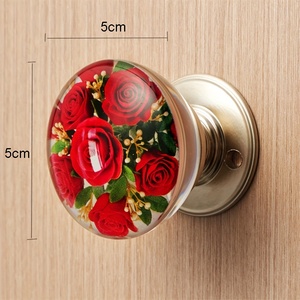 Pomo de Puerta de Resina Floral con Rosas Rosadas y <span class=keywords><strong>Centro</strong></span> Dorado, Base de Aleación de Zinc, Tirador Decorativo para Armarios y Closets - Product Image 2